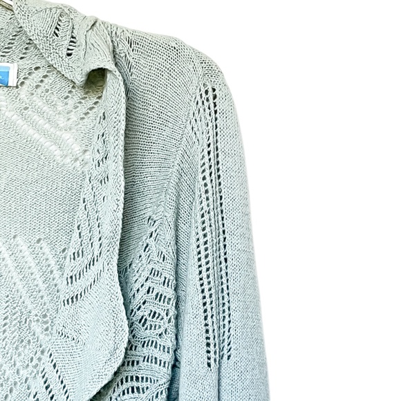 ANTHROPOLOGIE Sparrow Wrap Cardigan Sage Green Open Weave Size Large - Picture 7 of 14